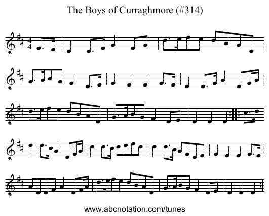 Boys of Curraghmore (#314), The - staff notation