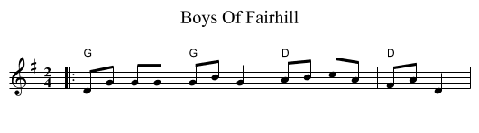Boys Of Fairhill - staff notation