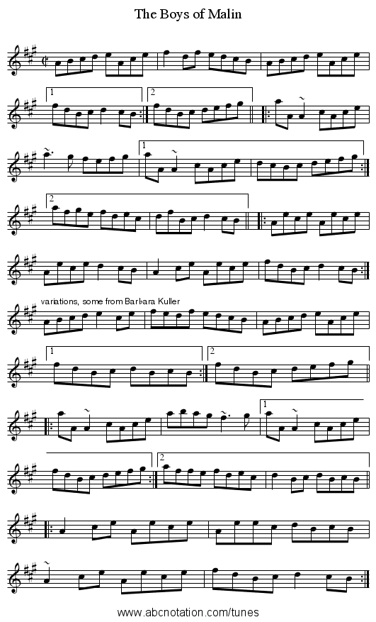 Boys of Malin, The - staff notation