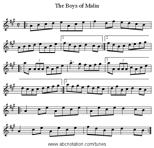 Boys of Malin, The - staff notation