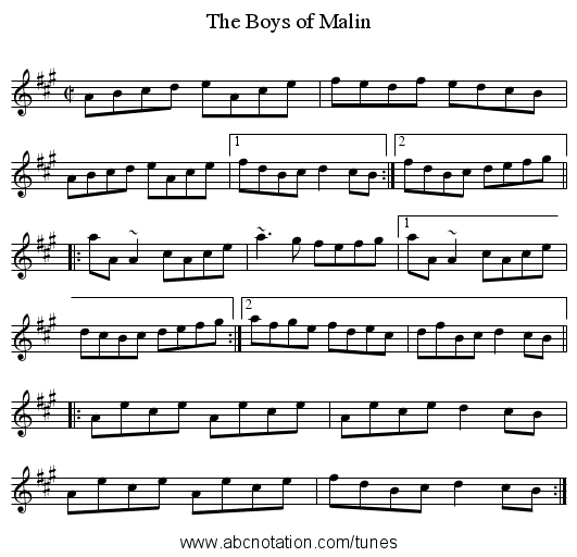 Boys of Malin, The - staff notation