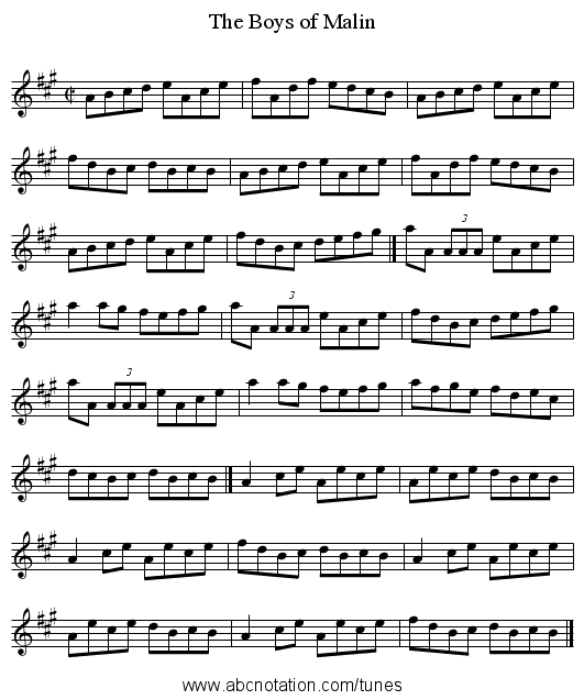 Boys of Malin, The - staff notation