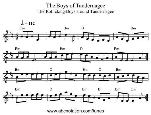 Boys of Tandernagee, The - staff notation