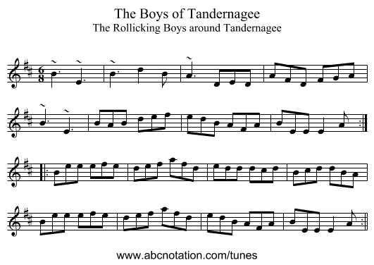 Boys of Tandernagee, The - staff notation