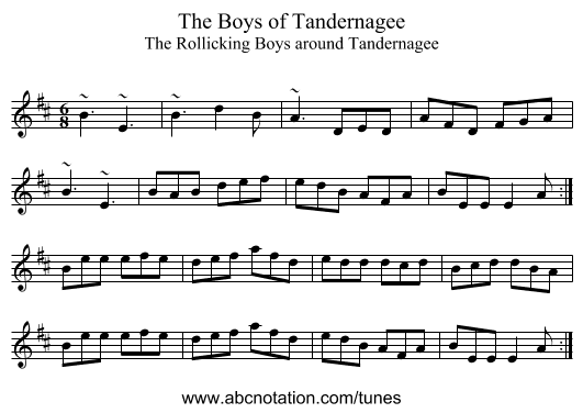 Boys of Tandernagee, The - staff notation