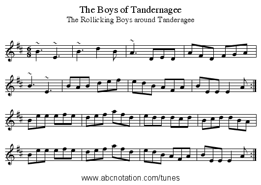 Boys of Tandernagee, The - staff notation