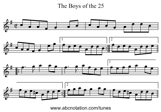 Boys of the 25, The - staff notation