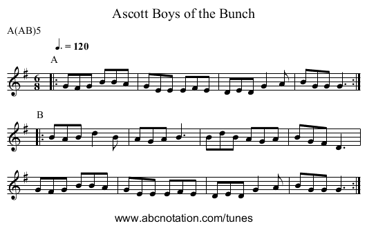 Boys of the Bunch, Ascott - staff notation