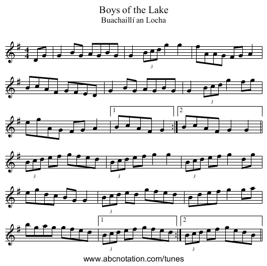 Boys of the Lake - staff notation