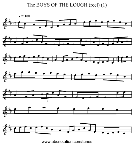 BOYS OF THE LOUGH (reel) (1), The - staff notation