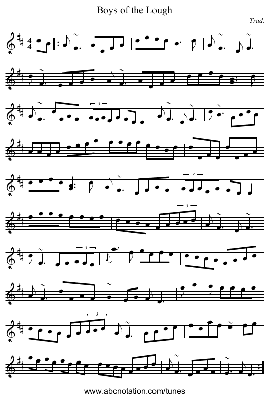 Boys of the Lough - staff notation