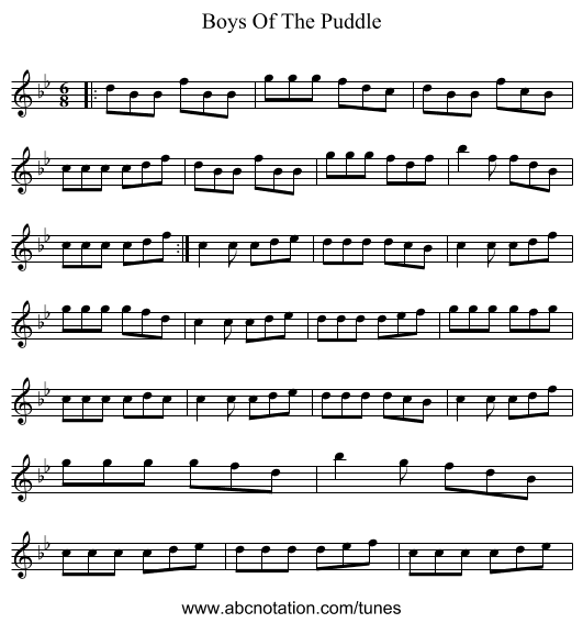 Boys Of The Puddle - staff notation