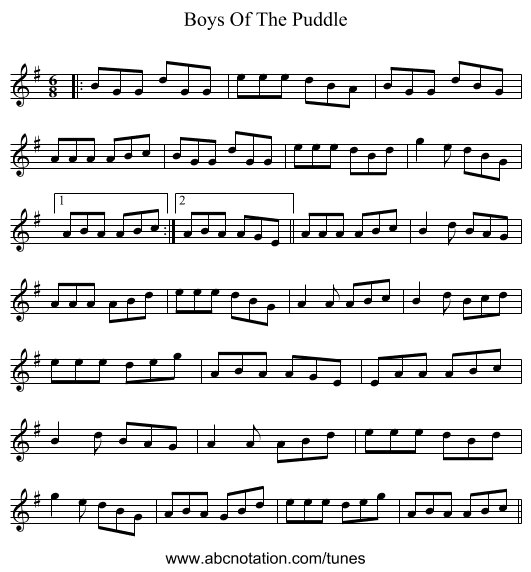Boys Of The Puddle - staff notation