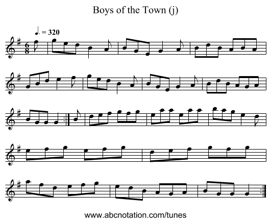 Boys of the Town (j) - staff notation