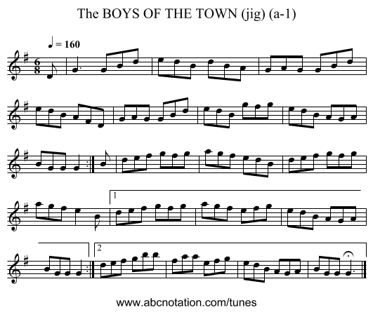 BOYS OF THE TOWN (jig) (a-1), The - staff notation