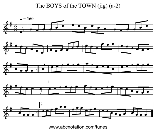BOYS of the TOWN (jig) (a-2), The - staff notation