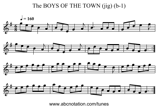BOYS OF THE TOWN (jig) (b-1), The - staff notation