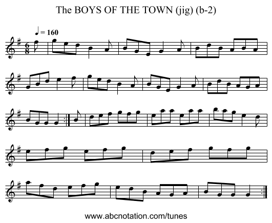 BOYS OF THE TOWN (jig) (b-2), The - staff notation
