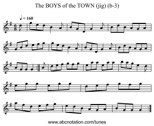 BOYS of the TOWN (jig) (b-3), The - staff notation