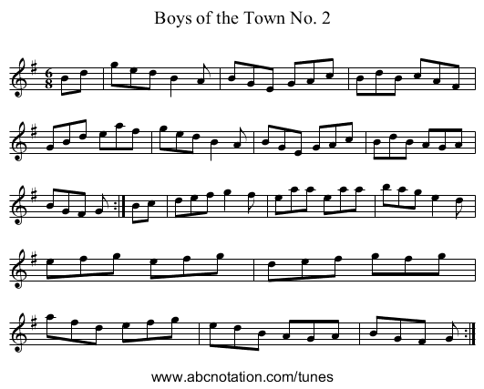 Boys of the Town No. 2 - staff notation