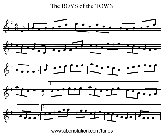 BOYS of the TOWN, The - staff notation