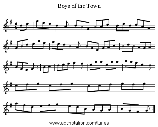 Boys of the Town - staff notation