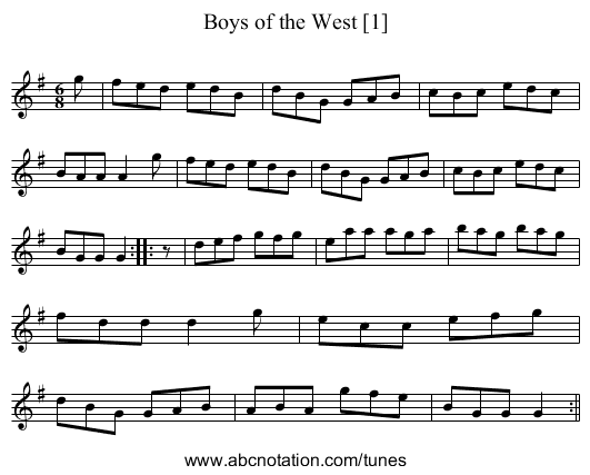 Boys of the West [1] - staff notation