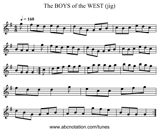 BOYS of the WEST (jig), The - staff notation