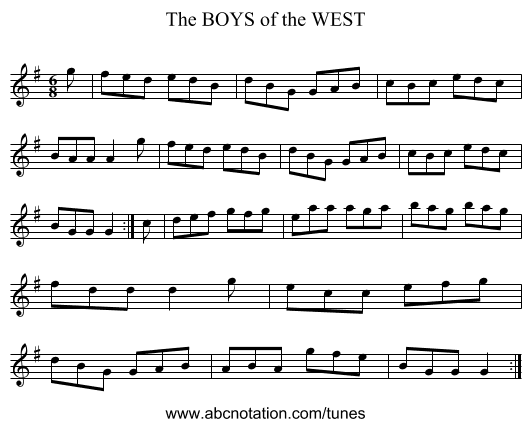 BOYS of the WEST, The - staff notation