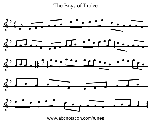 Boys of Tralee, The - staff notation
