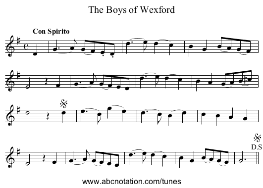 Boys of Wexford, The - staff notation