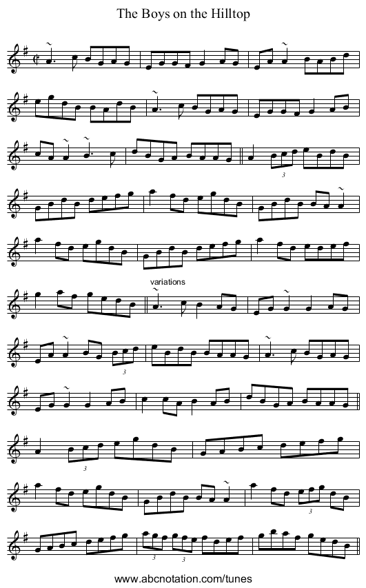 Boys on the Hilltop, The - staff notation