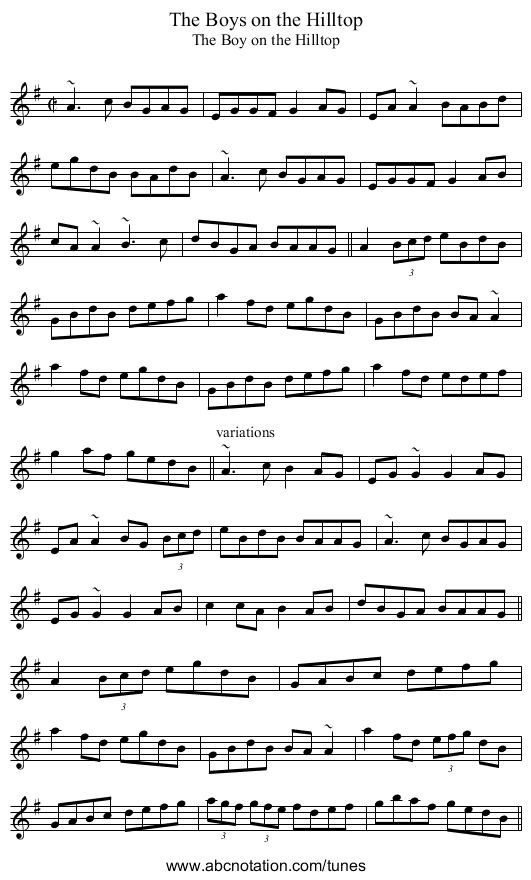 Boys on the Hilltop, The - staff notation