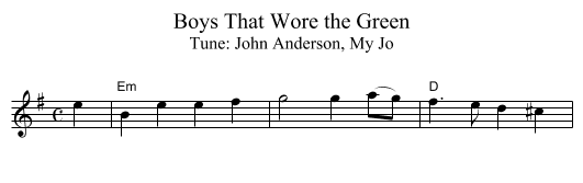 Boys That Wore the Green - staff notation