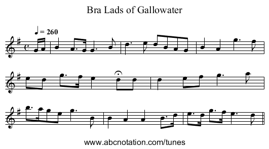 Bra Lads of Gallowater - staff notation