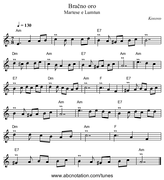 Bračno oro - staff notation