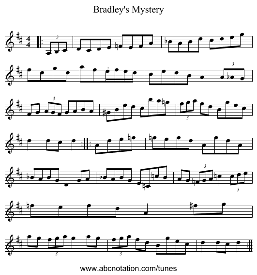 Bradley's Mystery - staff notation