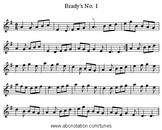 Brady's No. 1 - staff notation
