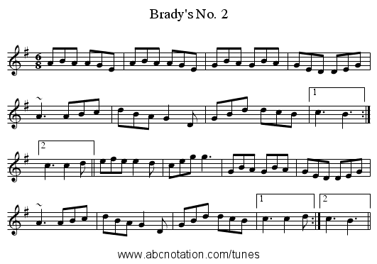 Brady's No. 2 - staff notation
