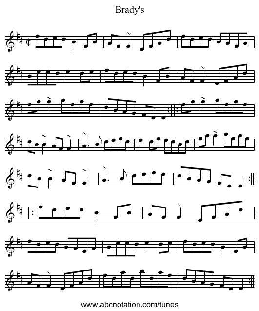 Brady's - staff notation