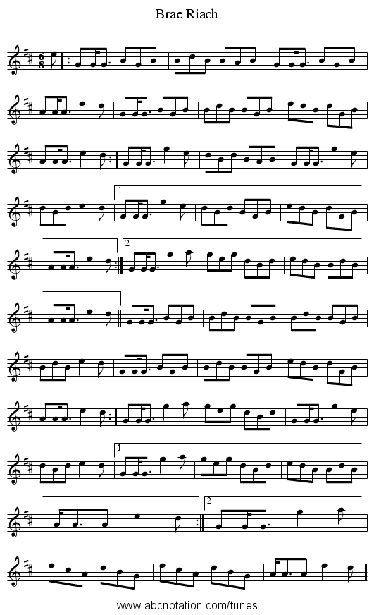 Brae Riach - staff notation