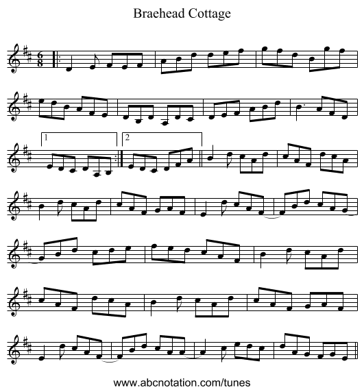 Braehead Cottage - staff notation
