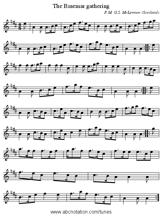 Braemar gathering, The - staff notation