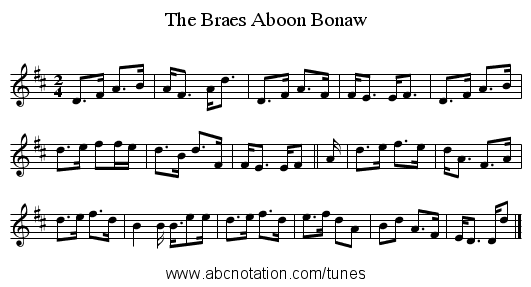 Braes Aboon Bonaw, The - staff notation