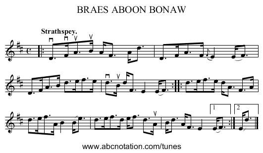 BRAES ABOON BONAW - staff notation