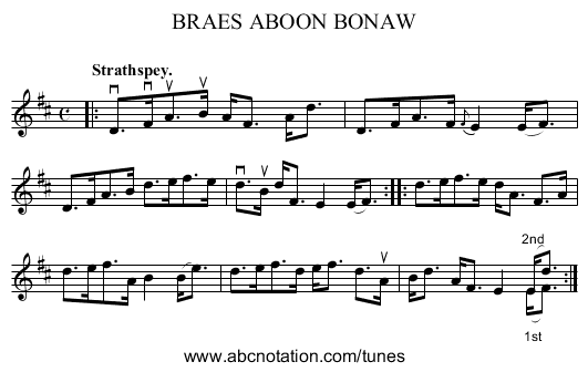 BRAES ABOON BONAW - staff notation
