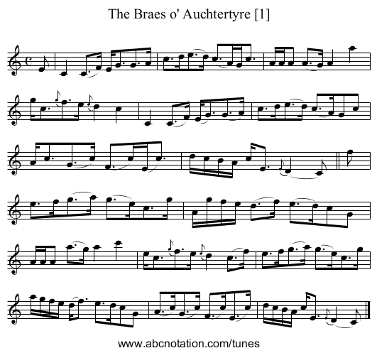 Braes o' Auchtertyre [1], The - staff notation