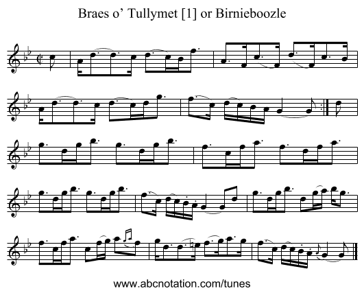 Braes o’ Tullymet [1] or Birnieboozle - staff notation