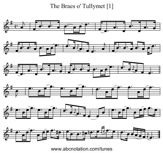 Braes o' Tullymet [1], The - staff notation