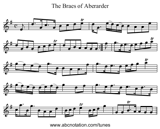 Braes of Aberarder, The - staff notation